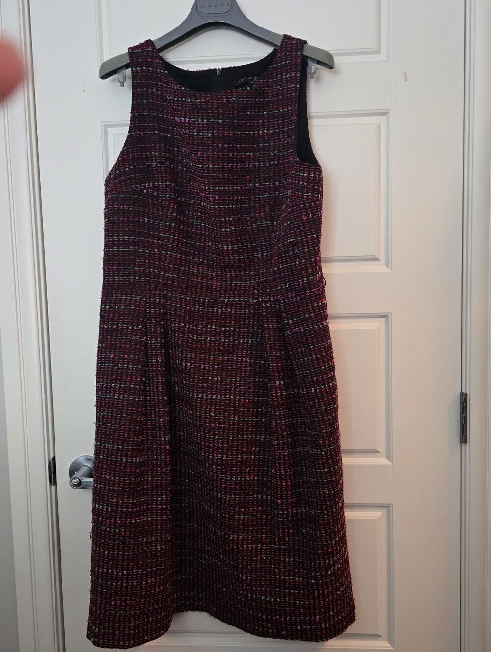 David Meister Red, Pink and Black Sleeveless Tweed Dress